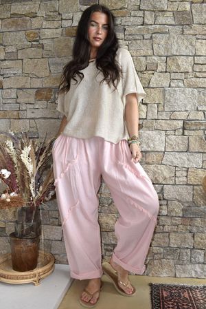 Rustic Nature Linen Blend Barrel Pant Washed Sugar